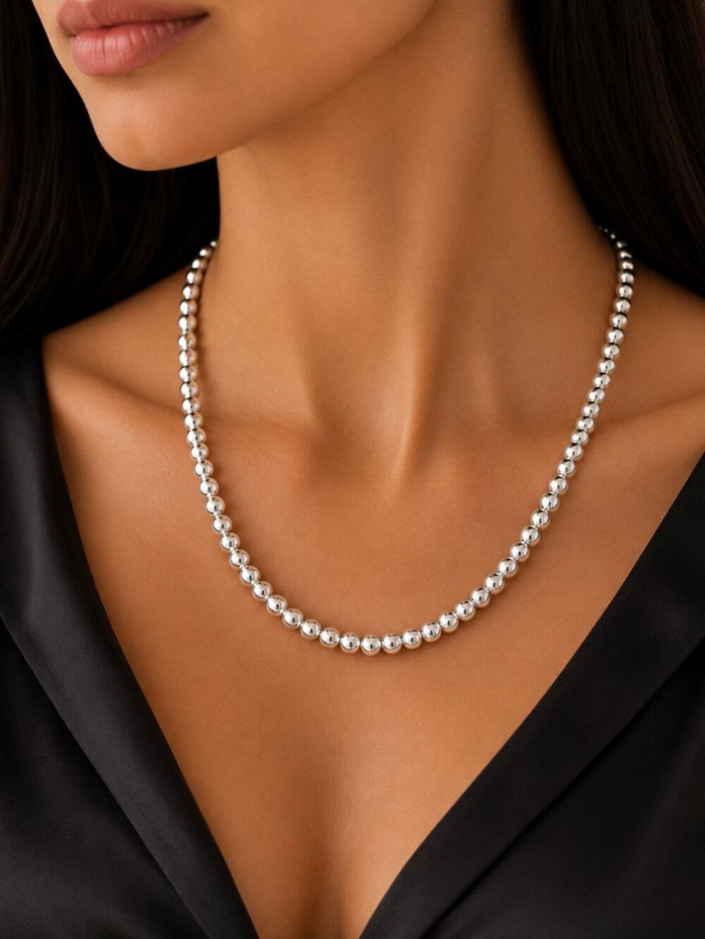 925 Sterling Silver Bead Necklace 6 MM Bead Necklace Ball Statement Necklace